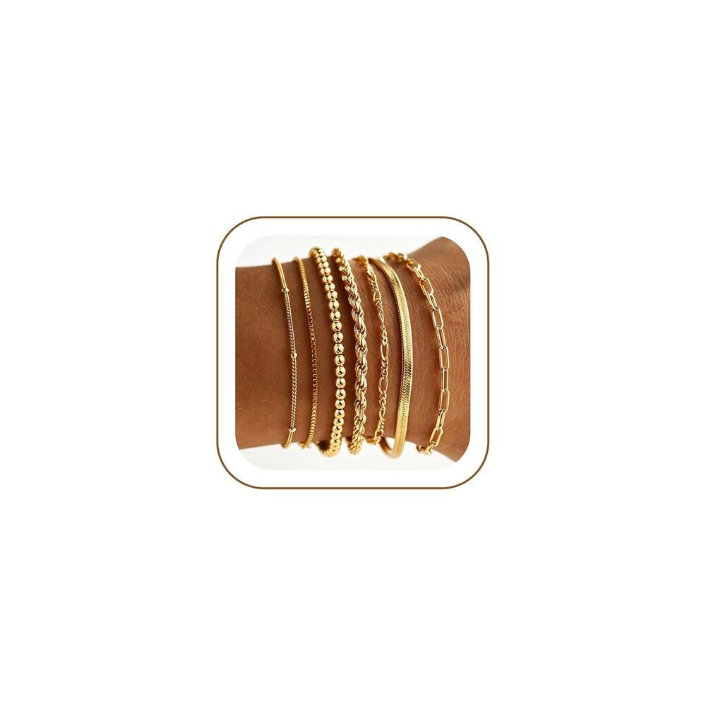 Gold Bracelets for Women - Dainty 14K Gold Plated Beaded Bracelet Stack